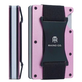 RHINO CO. Minimalist Metal Wallet RFID-Blocking Credit Card Holder with Cash Strap- Slim, Secure, Small and Stylish (Cotton Candy)