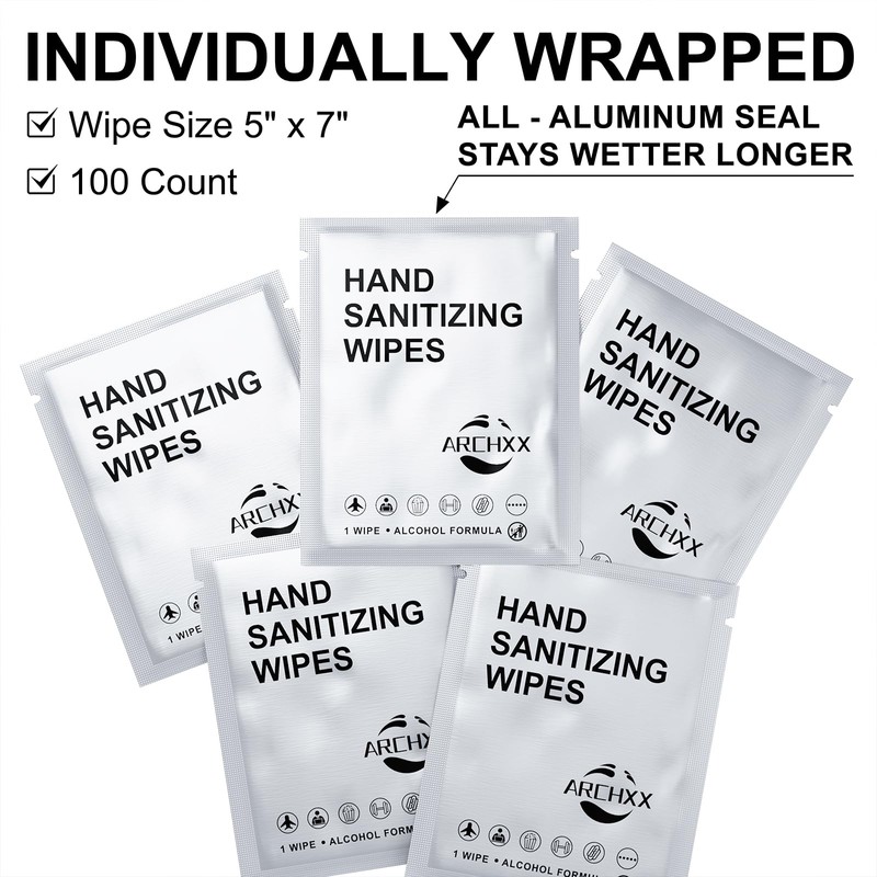 ARCHXX Cotton-Like Softness Hand Sanitizer Wipes, 200 Count, Individually Wrapped