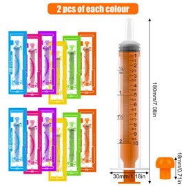 Pack of 14 Syringes with Lid, Multiple Colours, Colostrum Syringes, 10 ml, Multiple Individually Packed, Disposable Syringes for Laboratory, Liquid Measurement and Dispensing, Animal Feeding