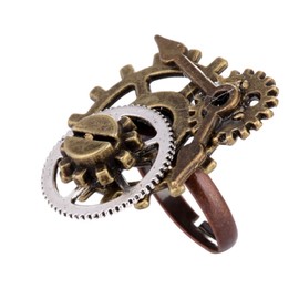 Awmnjtmgpw 925 Sterling Silver Unique Retro Personality Mechanical Steampunk Gear Clock Men's and Women's Universal Opening Adjustable Ring