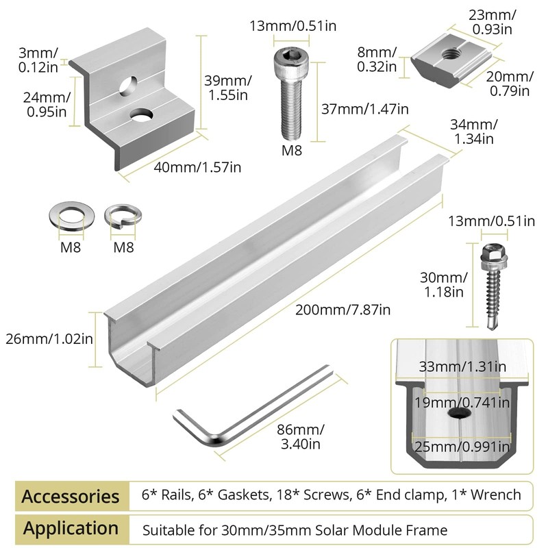 Anbte Solar Panel Bracket Kit, 6 Pcs 7.87 in Aluminium