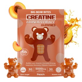 Big Bear Bites Creatine Monohydrate Gummies for Men & Women | 5000mg of Creatine Gummies per Serving | Sugar Free Gummies, Gluten Free & Halal | Pack of 90 Pre Workout Gummies for Muscle Recovery | Peach Flavor