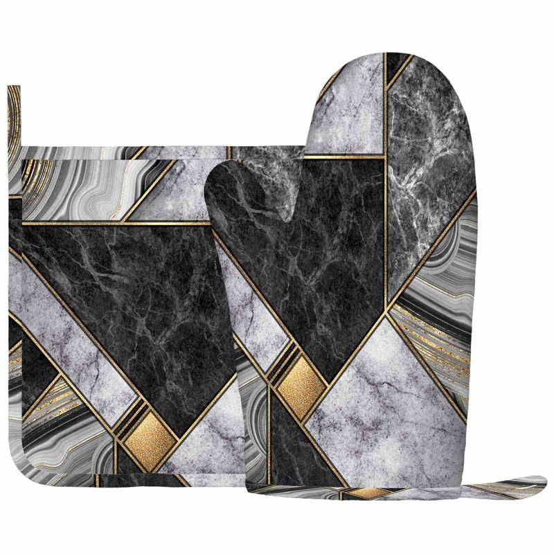 Mxocom Mosaic Marbling Oven Mitt and Pot Holder with Silicone