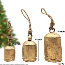 Carfar Set of 3 Rustic Style Large Bells Handmade Metal Harmony Christmas Hanging Cow Bells Complete Set on Jute Rope