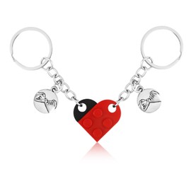 XIHIRCD Matching Brick Heart Keychain for Couples, Custom Couple Key Chain with Gift Box Pinky Promise Pendant Cute Couple & Friendship Gifts for Boyfriend Girlfriend Friend (Red, Black)