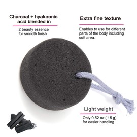 Pumice Stone for Feet, Body, Hands [Made in Japan] Silk or Charcoal Plus Hyaluronic Acid Essence Blended for Extra Fine Smooth Finish, Soft Foot Pumice Scrubber (Charcoal Essence)