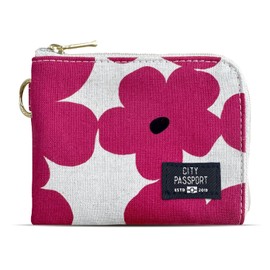 CITYPASSPORT Wallet, Small Pass Case, Coin Case, Scandinavian Style, Floral Pattern, Pink