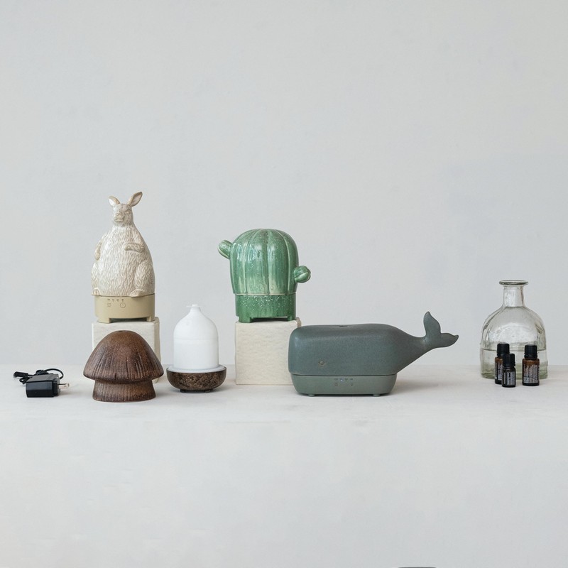 Creative Co-Op Stoneware Rabbit Oil Diffuser with Timer, Cream