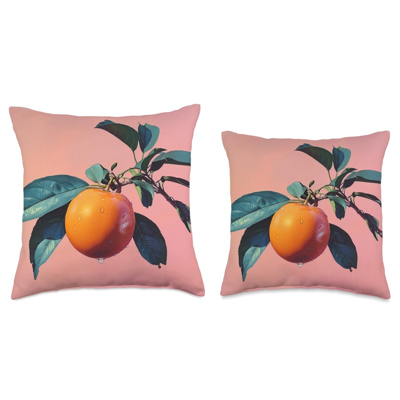 Persimmon Fruit Lover 70s Retro Throw Pillow