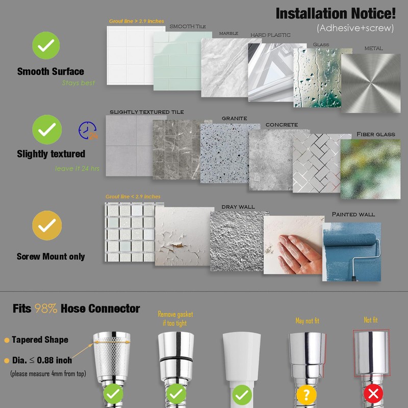 Handle held Shower Head Holder Wall Mount -Adjustable in 5