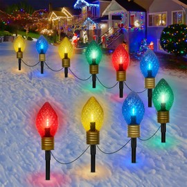 2 Pack Jumbo C9 Christmas Pathway String Lights Outdoor, Total 14 Feet Christmas Walkway Lights Waterproof with 8 LED C9 Jumbo Multicolor Bulbs UL Listed for Holiday Outside Yard Garden Lawn Decor