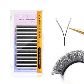 NAGARAKU 3 Tips Triple YYY Eyelash Extensions Supplies Y Lash Premade Fans 4D Russian Volume Cross YY Eyelashes Handwoven Y Shaped Mesh Technology Wispy Crisscross Cluster 12 Rows (0.07 D Curl 8mm）