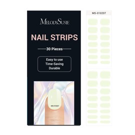 MelodySusie 30PCS Semi Cured Gel Nail Strips (Creamy Green), Works with Nail lamp, Salon Quality, Long Lasting, Easy to Apply and Remove, Includes 2 Prep Pads, Nail File and Wooden Stick