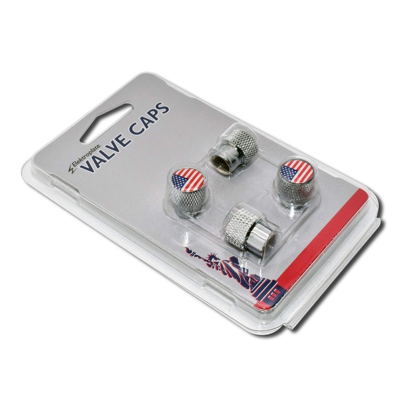 USA Universal Valve Stem Caps - Shiny Chrome Knurling