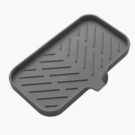 MicoYang Silicone Bathroom Soap Dishes with Drain Spout-Bathroom and Kitchen Sink Organizer,Sponge Holder,Dish Soap Tray,Perfect for Dispenser,Scrubber,Bottle,Cup on Sink or Counter-Grey 9.6"×5.3"