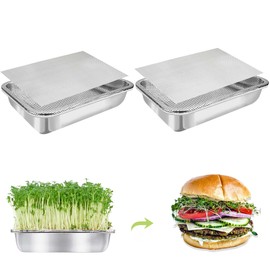 TCYPUHL Stainless Steel Sprouts Growing Kit Trays 2-Tier 14 inch, Microgreens Growing Kit, Seed Sprouting Tray with Encrypted Mesh Sprouts for Beans Alfalfa Broccoli Seeds Wheat Grass