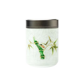Tea Can, Tea Tin, Tea Container for Tea, Handmade Matcha Tea Ceremony Teaware, Ceramic (Bamboo)