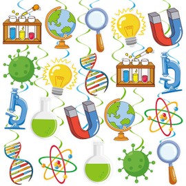 40Pcs Science Hanging Swirl Decorations, Chemistry Laboratory Birthday Party Ceiling Hanging Swirls Scientist Lab Theme Hanging Swirls for School Events Birthday Science Lab Party Decor Supplies