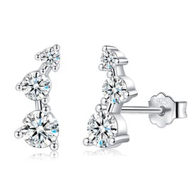 CERSLIMO Silver Stud Earrings for Women Girls - S925 Sterling Silver Earrings with 3 Clear White Cubic Zirconia | Hypoallergenic Silver Earring Jewellery Wedding Birthday Chritsmas, Silver