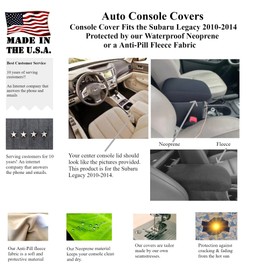 Auto Console Covers- Fits The Subaru Legacy 2010-2014 Center Console Armrest Cover Waterproof Neoprene Fabric (Tan)