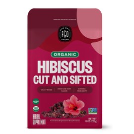 FGO Organic Hibiscus Flowers, Cut and Sifted, Loose Tea, 8oz Resealable Bag, Packaging May Vary (Pack of 1)