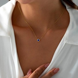 TINGN Women's Gold Birthstone Necklace, 18 K Gold-Plated 12 Months Birthstone Necklace, Fashion, Round Cut Birthstone Jewellery, Birthday Gifts for Girls, Women, Mother