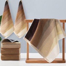 VOOVA & MOVAS Brown Washcloths 6 Pack - 100% Cotton | 480GSM | Soft | Absorbent | Long-Lasting, Wash Cloths for Your Face and Body, 13"x13", Decorative Hand Towels for Bathroom, Beige and Brown