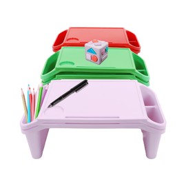 6 Pcs Kids Lap Desk with Side Pocket, Kids Lap Desk Tray, 19.7'' x 9.8'' x 7.1", Plastic Breakfast Laptop Trays with Storage Slots, Portable Lap Desk for Writing Eating Game Classroom