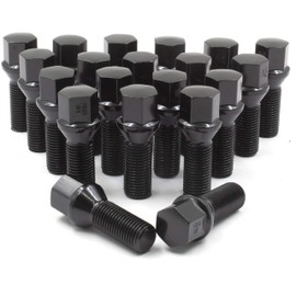 Wheel Accessories Parts Set of 20 Black14x1.5 Lug Bolt Kit Cone Seat Acorn 17mm Hex, 24mm Shank Length, M14x1.50 Thread Cone Lug Bolts for Aftermarket Wheels (20, Black, 14 1.5)