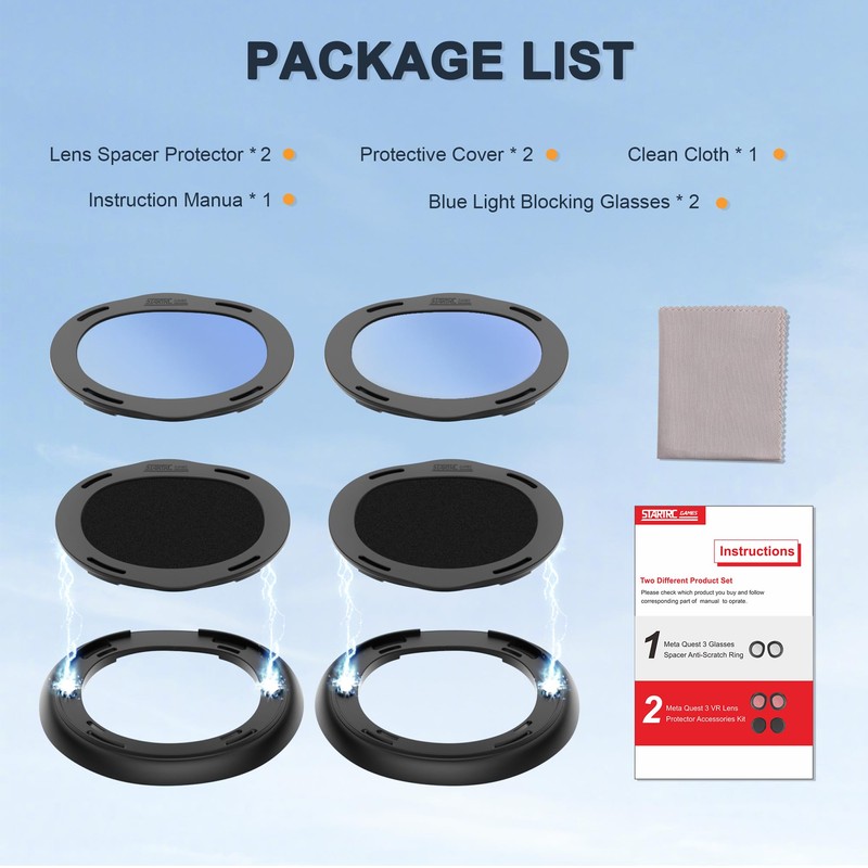 Lens Protector Cover Kit for Meta Quest 3, Blue Light
