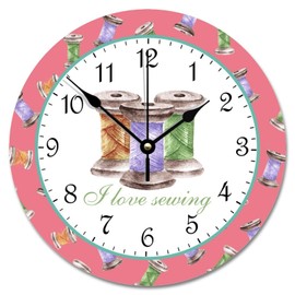 godblessign Love Sewing Clock Sewing Room Round Decorative Clocks Battery Operated 12 Inch Silent Non-Ticking Farmhouse Retirement Living Room Decor Gift for Man Woman Friend Anniversary