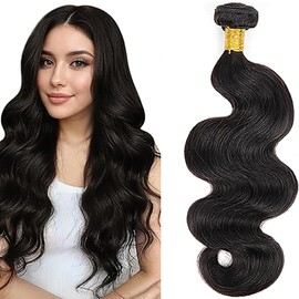 Jucames 24 Inch Brazilian Natural Wave Human Hair Weave Brazilian Unprocessed Hair Extensions Double Natural Color Black