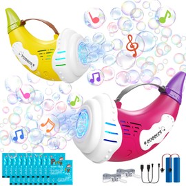 Bubble Machine 2 Pack Horn Bubble Gun for Kids Outdoor Toys for 3-12 Year Old Light-up & Music Bubbles Maker Blower Blaster with Bubble Solution Summer Toys for Toddler Birthday Gifts for Boys Girls