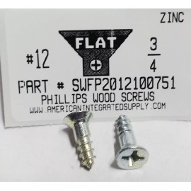 AMERICANINTEGRATEDSUPPLY.COM #12x3/4 Flat Head Phillips Wood Screws Steel Zinc Plated (25)