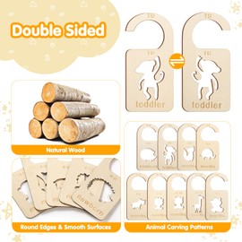 zhijie Baby Closet Dividers, 9 PCS Double Sided Baby Clothes Organizer from Newborn to Toddler Wooden Nursery Decor Dividers with Animal Carving Patterns for Baby Boy Girls Baby Shower Birthday Gift
