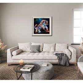 5D Diamond Art Kits for Adults Beginners,Glowing Tiger DIY Full Round Drill Diamond Painting Kits, Animal Paint by Diamonds Dots Gem Art Easy,Home Wall Decor 14X14 Inch