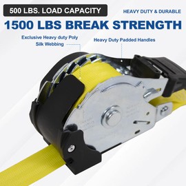 Leyso 1 Inch x 12 Ft Retractable Ratchet Straps, Auto Ratchet Straps with 1500 lbs Break Strength, Retractable Ratchet Tie Down Straps for Jet Skis, Motorcycles, Boats (4 Pack - Yellow)