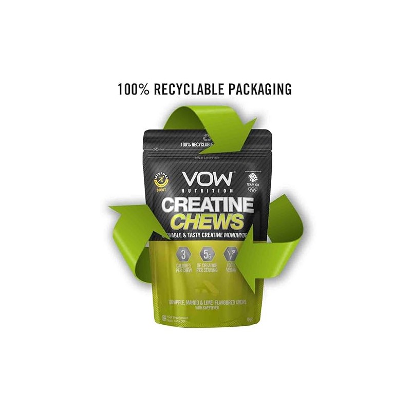 VOW Nutrition Creatine Chews,100 Flavoured Chews, Creatine Monohydrate, Convenient &
