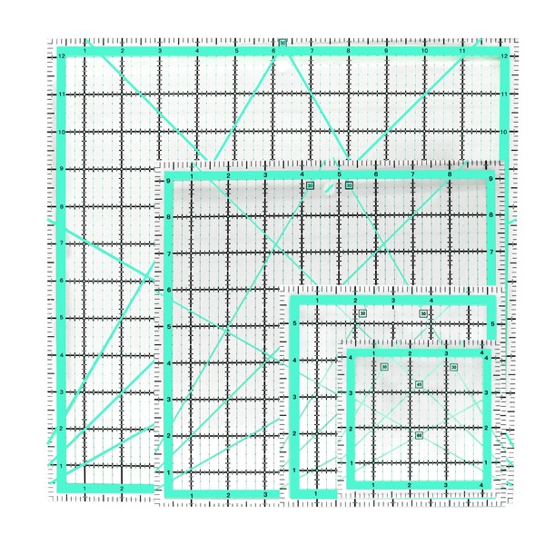 MANUFORE 4pcs Square Quilting Ruler (12.5”/ 9.5”/ 6”/ 4.5”) Sewing