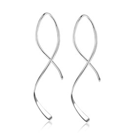 ESLALA 925 Sterling Silver Spiral Threader Handmade Twisted Curved Pull Through Earrings for Women-silver