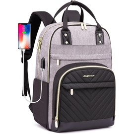 Laptop Backpack for Women Work Bag: College Backpacks 17.3 Inch with USB Charger School Book Bag Travel Computer Back Pack Casual Bookbags for Girls Teacher Black Grey
