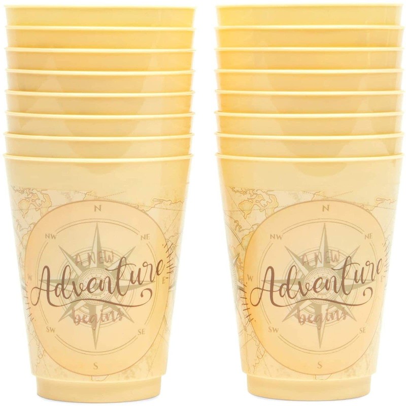 Sparkle and Bash Travel-Themed Plastic Party Cups - Compass Design