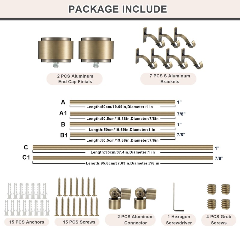Mayrhyme Antique Bronze Bay Window Curtain Rods with Aluminum End