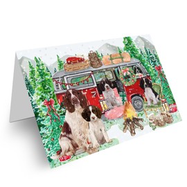 Doggie of the Day Christmas Camper Springer Spaniel Dog Note Cards - Adorable Pets Invitation Cards with Envelopes - Pet Artwork Christmas Note Cards (1 Note Card)