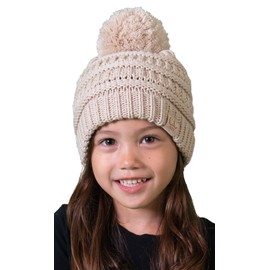 Funky Junque - Gorro de punto de cable para niños pequeños, cálido gorro de invierno para niños, Beige, Talla única