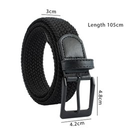 KRYMSON 1 Piece Men's Belt, Men's Elastic Waistband, Adjustable Belt, Elastic Woven Belt, Metal Belt Buckle, No Blow Leisure Belt, Suitable for Men, Boys (105 cm), black