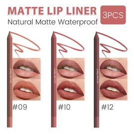 evpct 3Pcs Orange Reddish Brown Chestnut Matte Long Lasting Wear Lip Liner Pencils Makeup Set for Shaping & Sculpting Lips, No Transfer Waterproof Lip Liner Crayon lipliners Lipstick Pencil 9+10+12