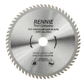 Rennie Tool 165mm x 20mm x 60T TCT Cordless Circular Wood Saw Blade. Fits Bosch Makita Ryobi Dewalt DC390, DWE007, DCS391, DC391N Circular Saws etc, Thin Kerf 165mm Cordless Circular Wood Saw Blade