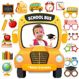 OTTPOOM 19Pieces Back to School Photo Props Welcome Back to School Decorations School Bus Frame First Day of School Classroom Party Supplies