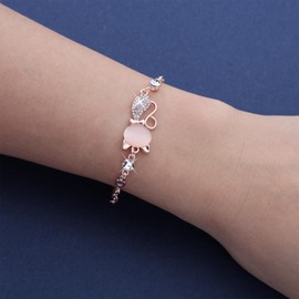 Inilbran Boho Crystal Cat Bracelet Vintage Opal Moonstone Cat Bangle Bracelet Cute Crystal Cat Wrist Chain Bracelet Minimalist Opal Cat Animal Bracelet Jewelry for Women and Girls （Rose Gold）
